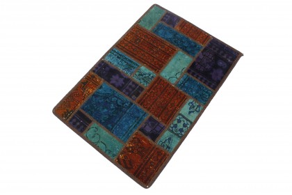 Patchwork Rug Turquoise Red in 90x60 (2 / 2)