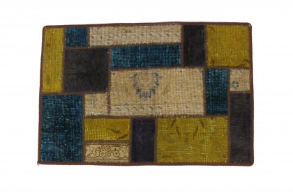 Patchwork Rug Beige Turquoise in 90x60