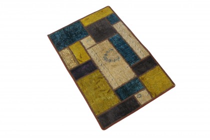 Patchwork Rug Beige Turquoise in 90x60 (2 / 2)