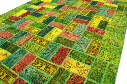 Patchwork Rug Green Red Yellow in 250x160cm (5 / 5)