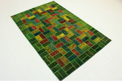 Patchwork Rug Green Red Yellow in 250x160cm (2 / 5)