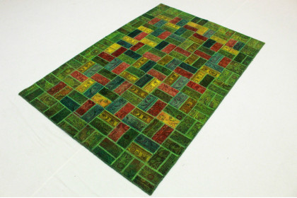 Patchwork Rug Green Red Yellow in 250x160cm (3 / 5)