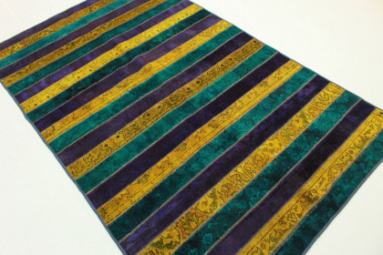 Patchwork Rug Purple Turquoise Yellow in 250x160cm (2 / 5)