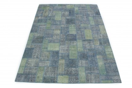 Patchwork Teppich Grau Grün Blau in 300x210