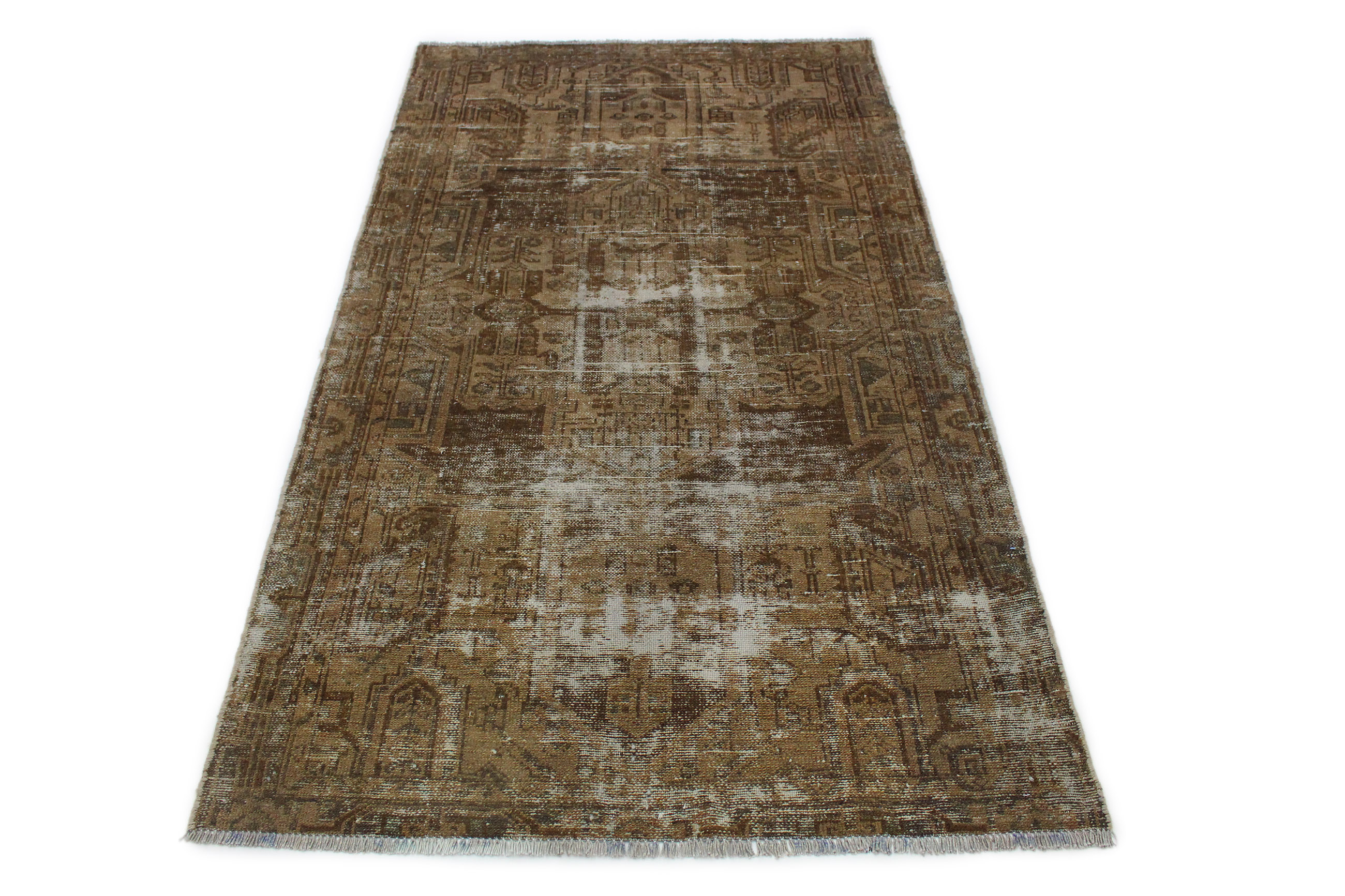 Tapis Oriental Moderne Vintage - 198x113 Cm - Gris Boue - Laine 100% Noué Main - Pièce Unique Années 70-90